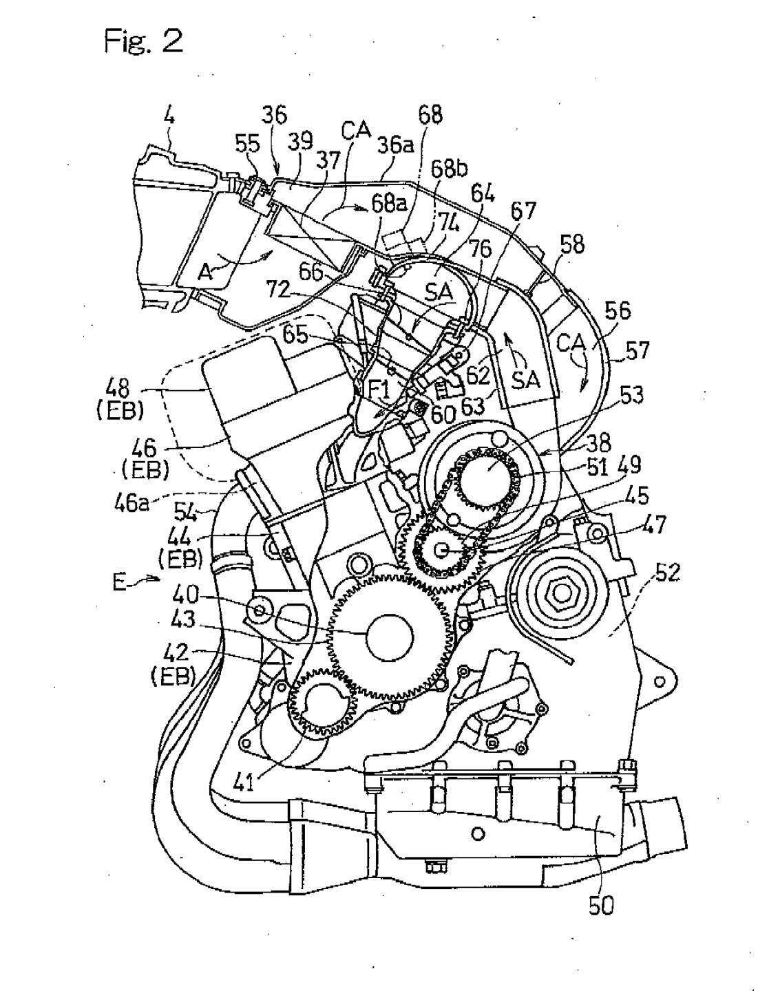 The patent drawing for the Kawasaki H2’s engine.
