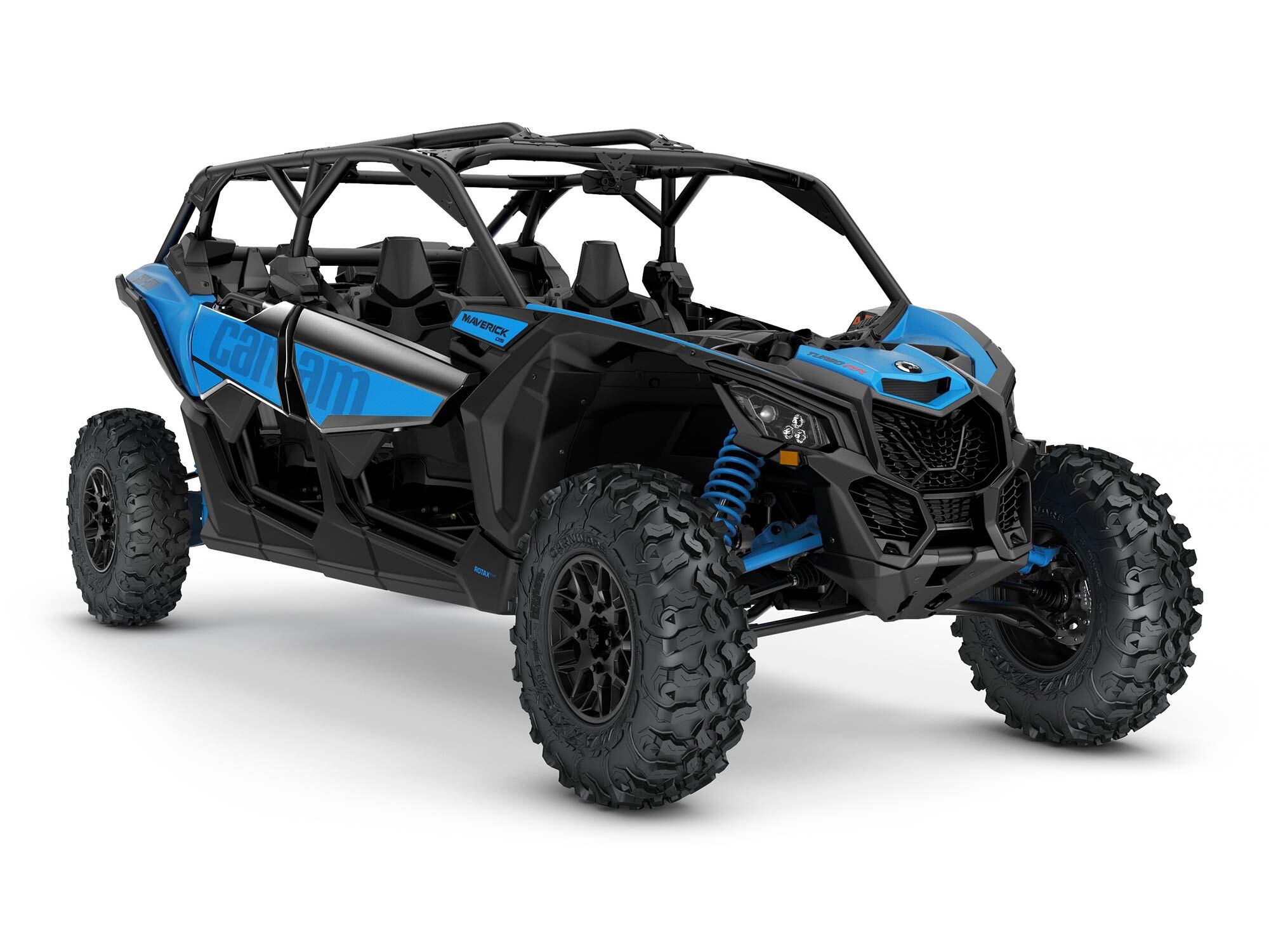 2022 Can-Am Maverick X3 Max DS Turbo RR front view in Octane Blue color.