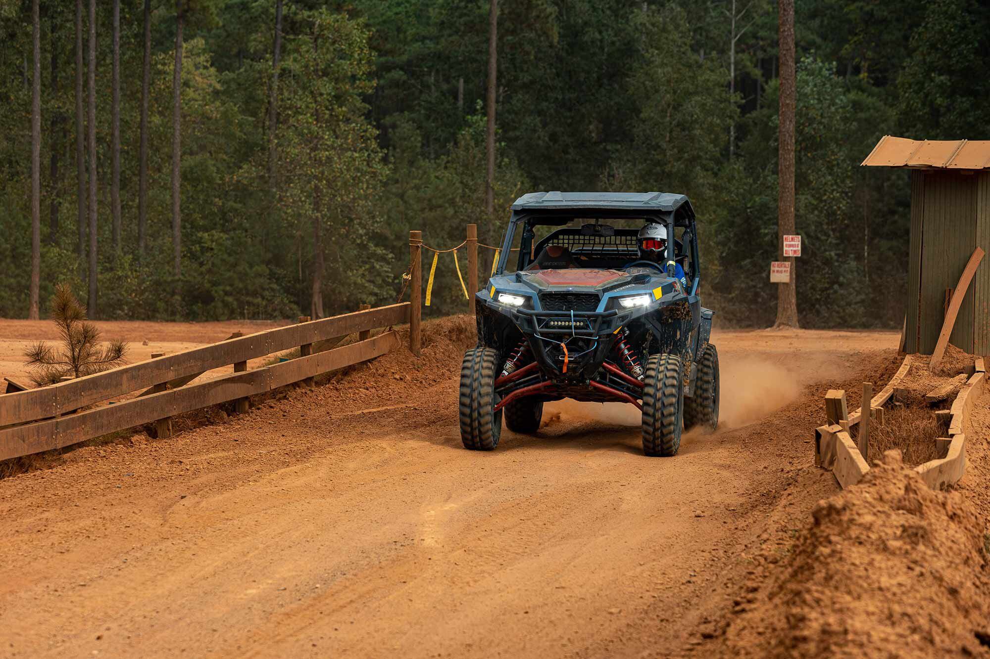 Even when stacked up next to the much quicker Polaris RZR Trail S, the General held its own on the dragstrip.
