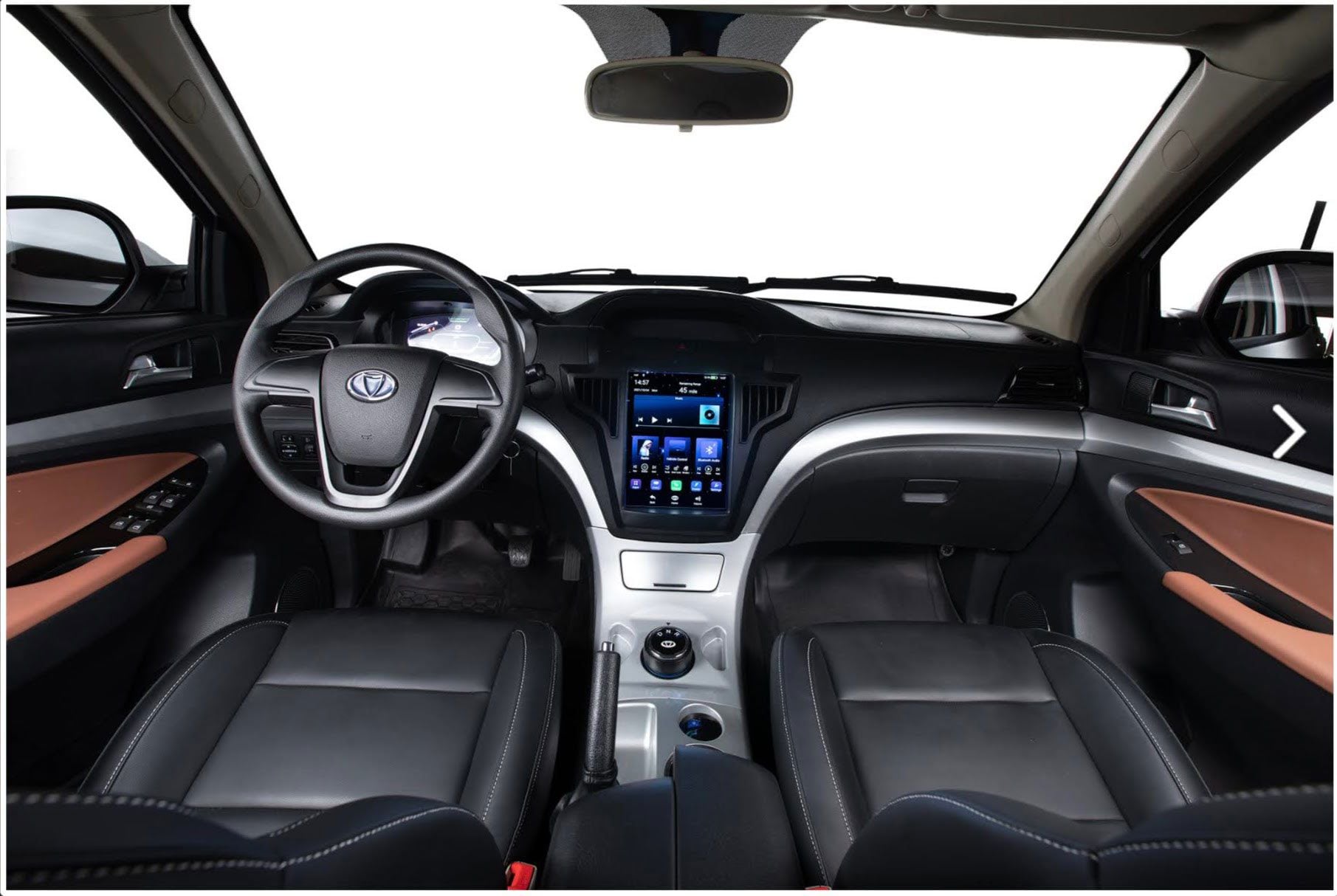 By UTV standards, the interior is bananas, with a 10-inch touchscreen, what appear to be leather seats, a backup camera, and speed-sensing locks.