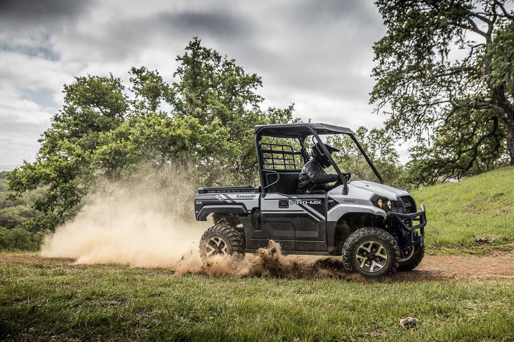 The 2024 Kawasaki Mule Pro-MX stays strong with Kawasaki’s 695cc single-cylinder engine.