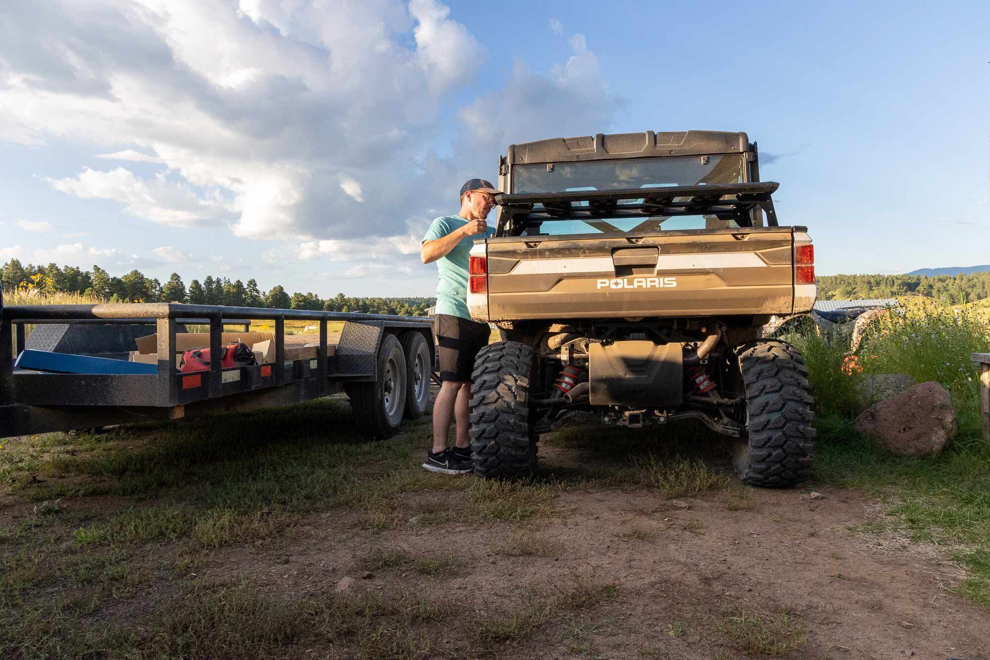 Putting the final touches on our Rhino-Rack bed rack just as the sun starts to set.