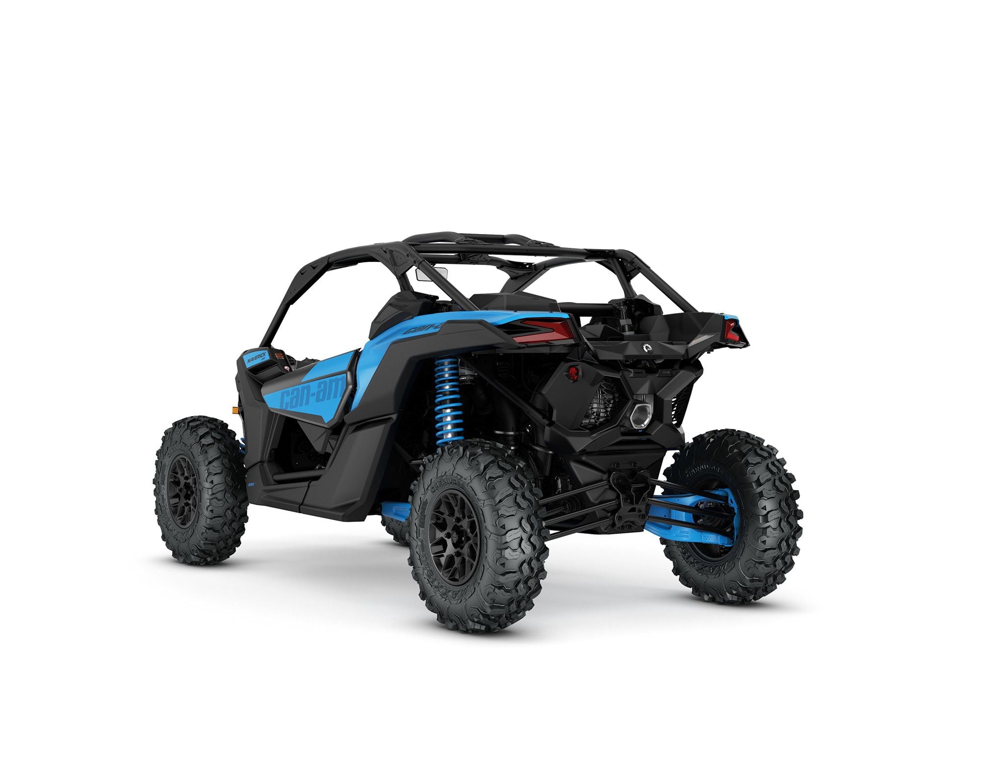 2022 Can-Am Maverick X3 DS Turbo rear view in Octane Blue color.