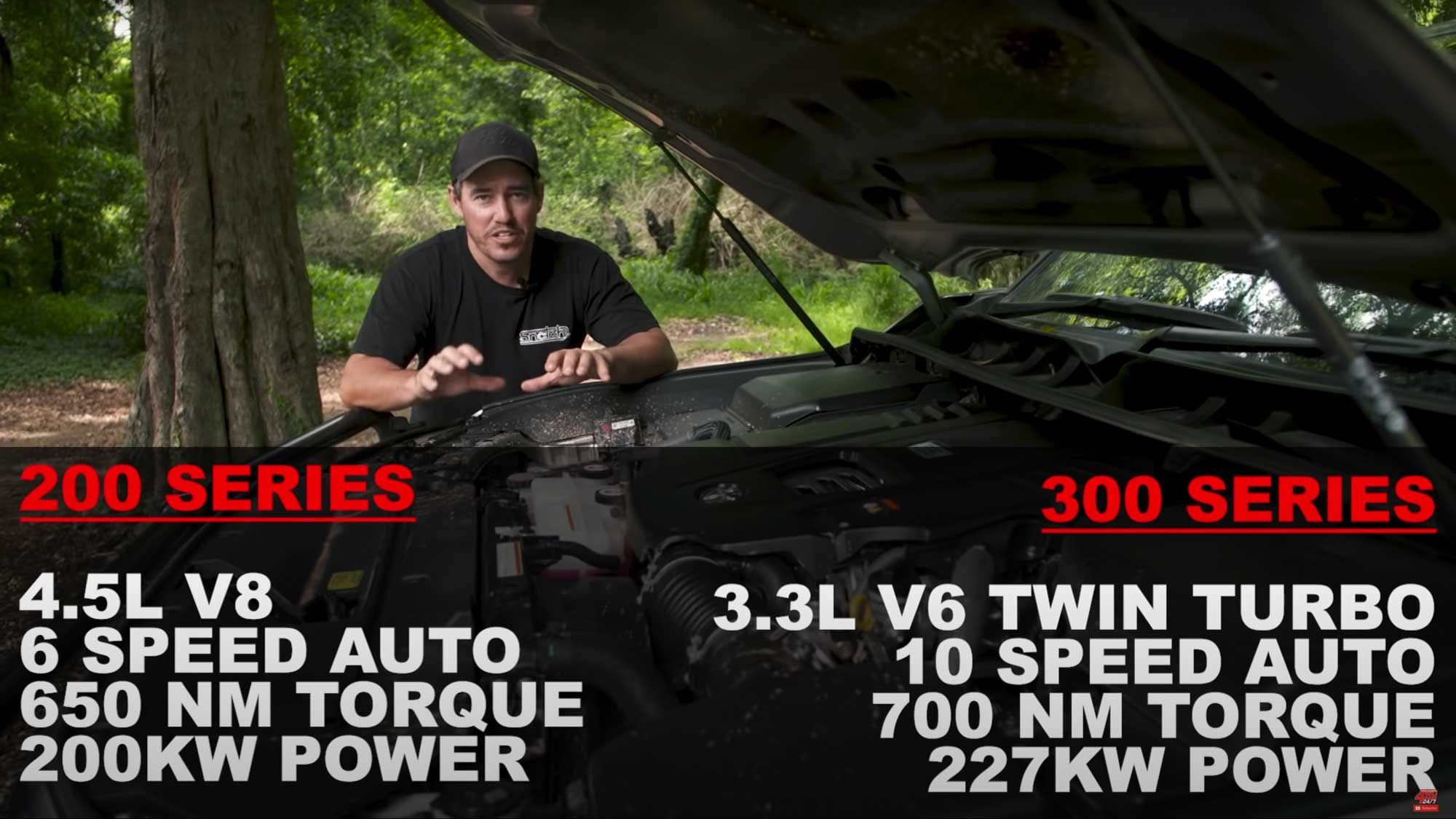 Comparing engine changes in the Land Cruiser model.