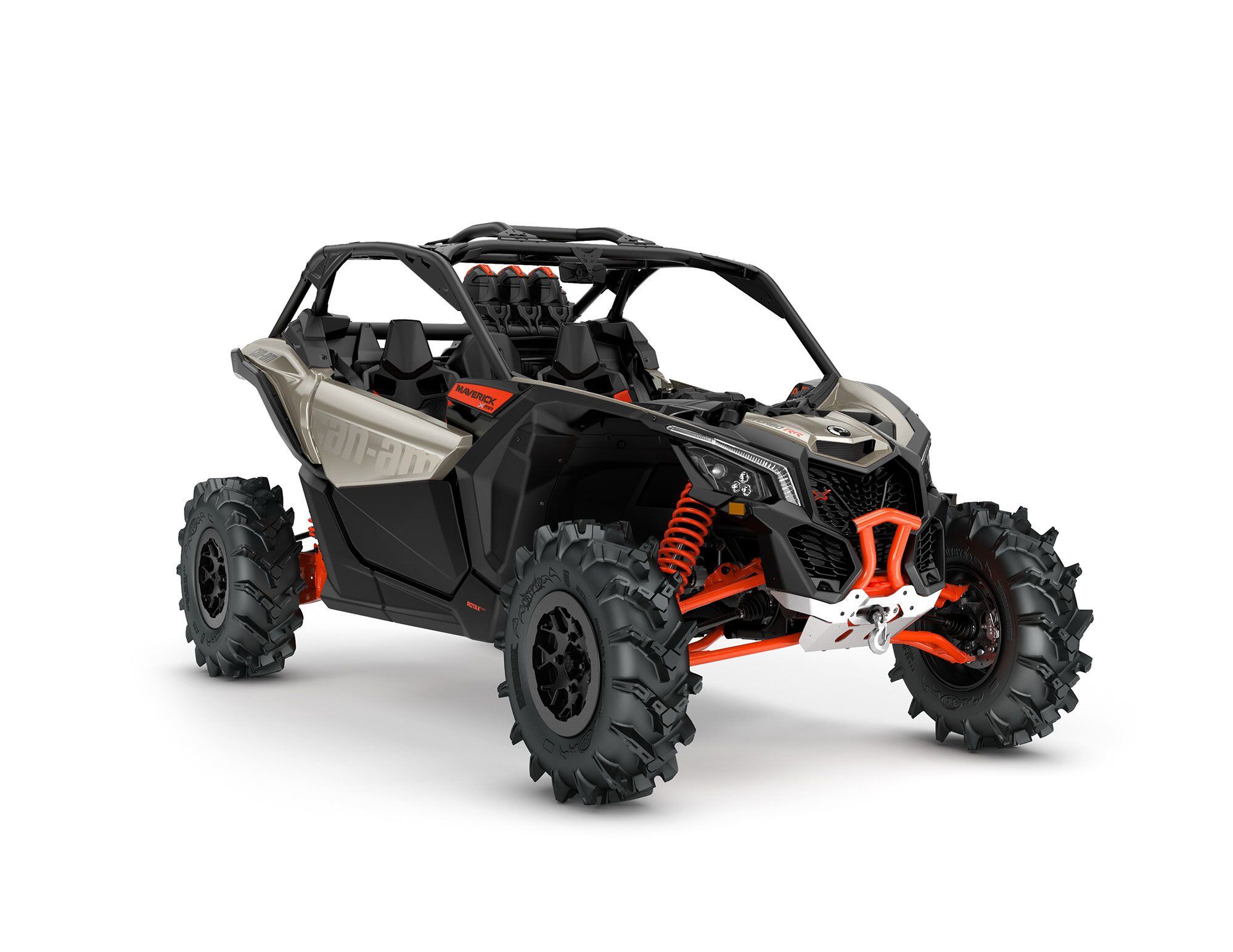 2022 Can-Am Maverick X3 X MR Turbo RR 64 front view in Liquid Titanium and Magma Red.