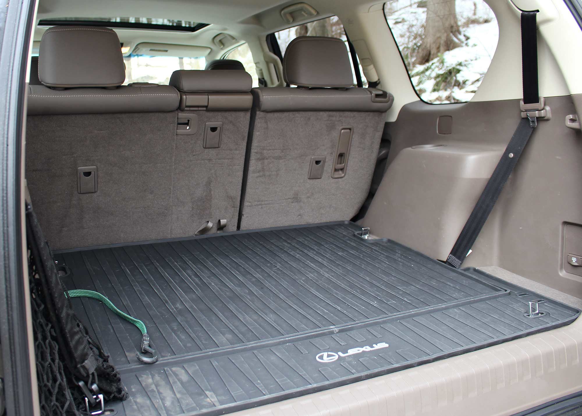There’s ample space behind the GX 460’s second row to fit our usual assortment of riding gear, recovery equipment, and the parts and tools we carry with us.
