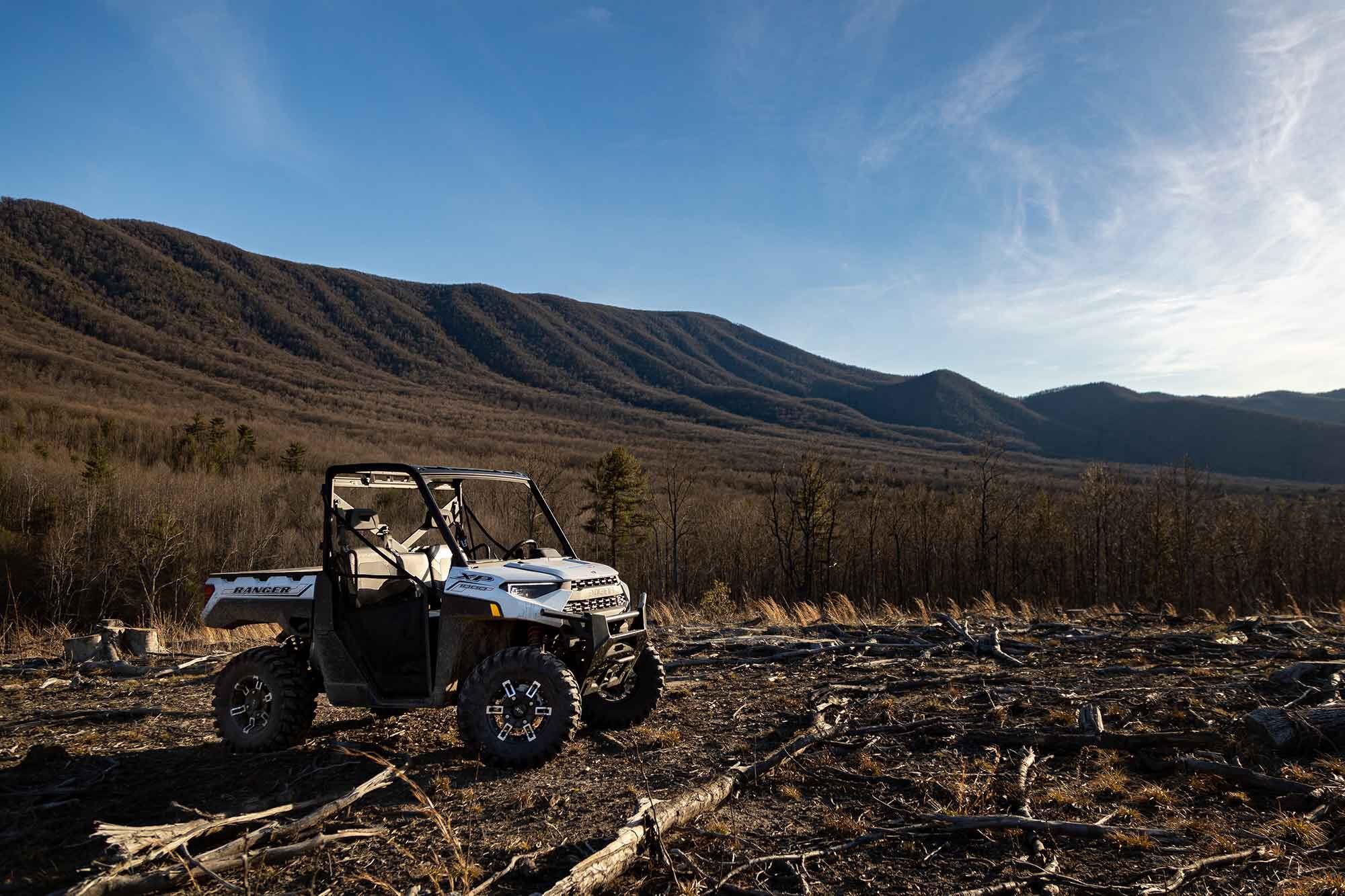 Just a Polaris Ranger looking majestic in front of the Blue Ridge.