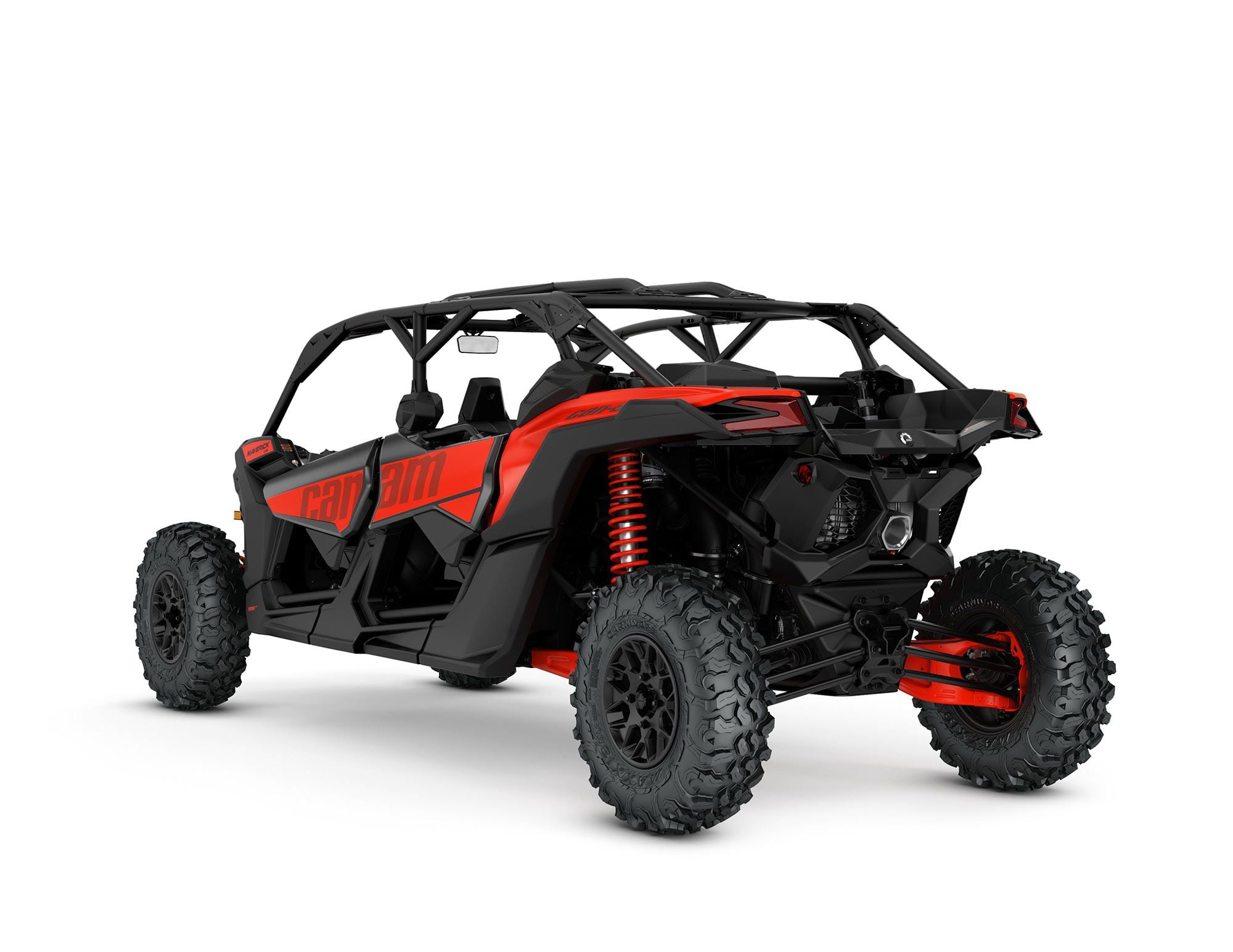 2022 Can-Am Maverick X3 Max DS Turbo RR rear view in Can-Am Red color.