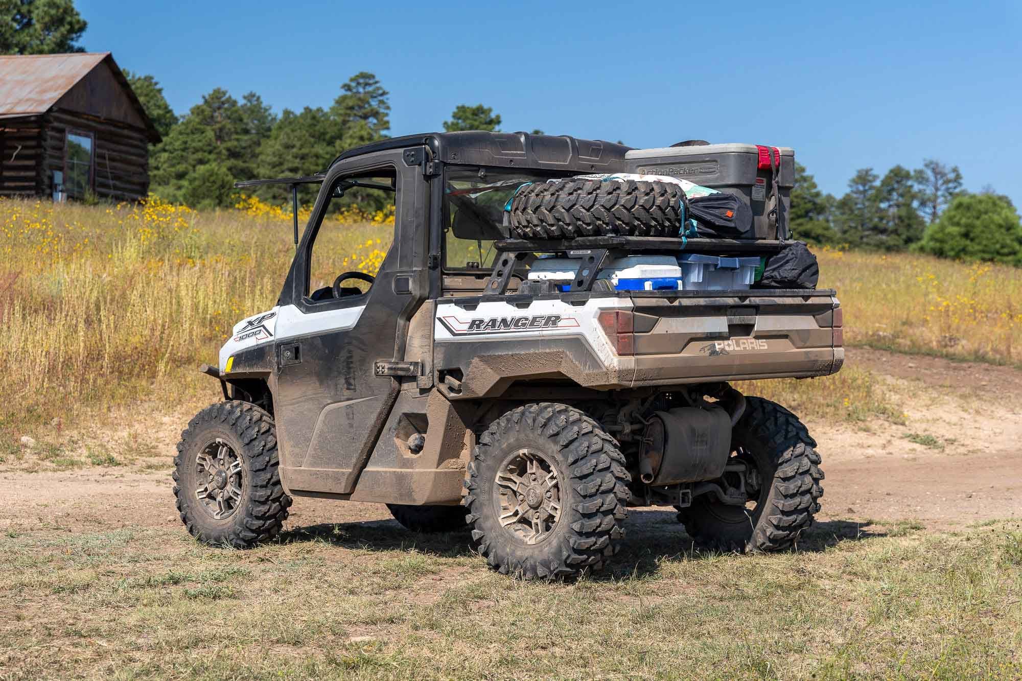 The 2021 Polaris Ranger seen fully loaded down for an overnight trip deep into the wilderness.