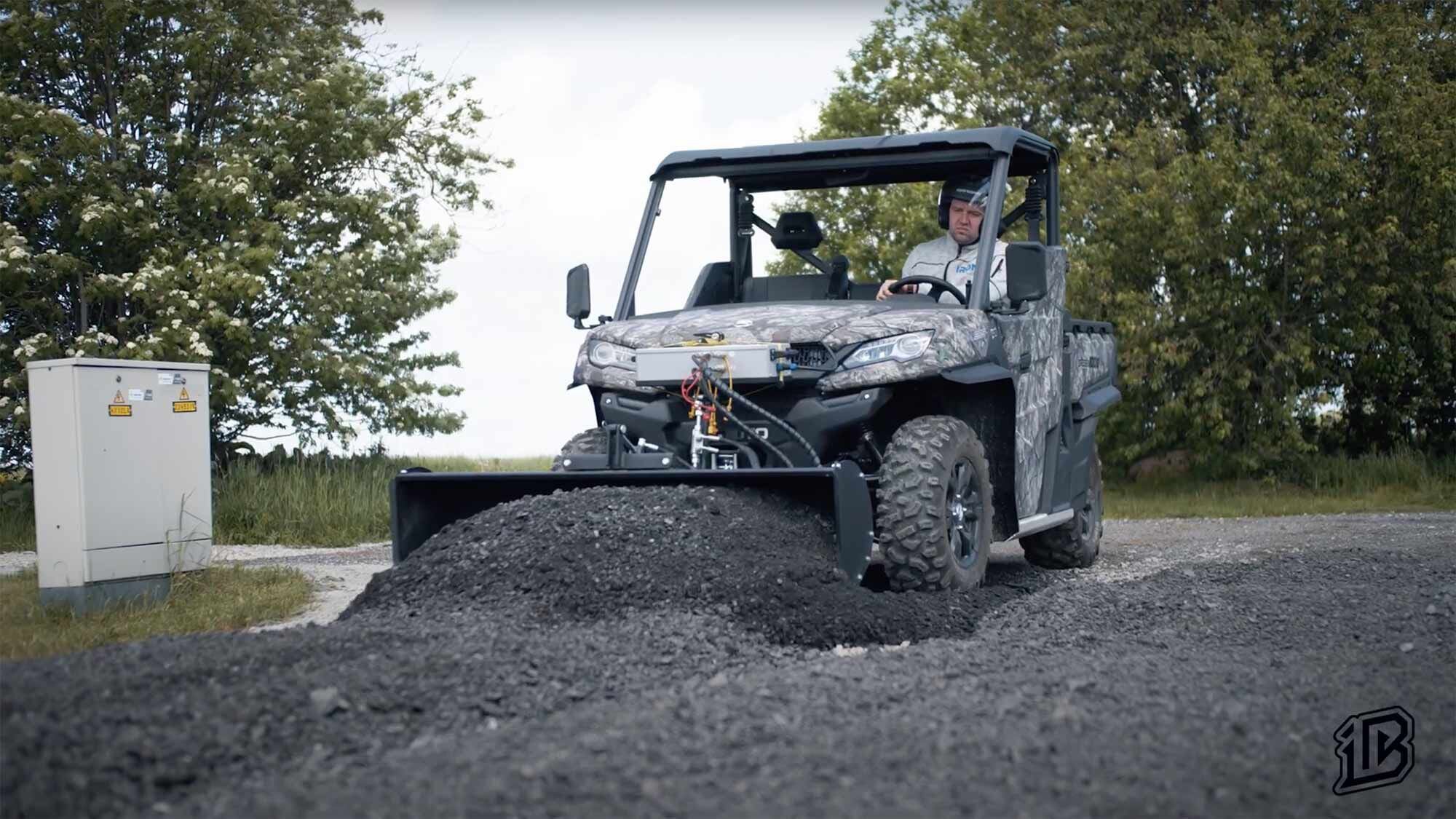 The plow bucket fits to the front of most UTVs and allows for material handling.