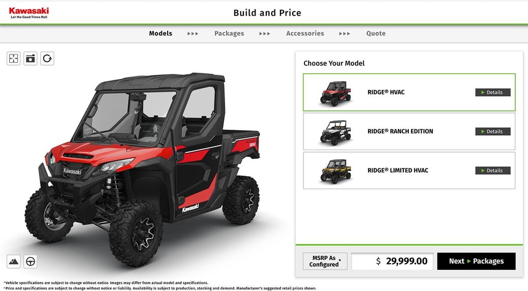 Kawasaki Ridge Gets an Interactive Build and Price Tool