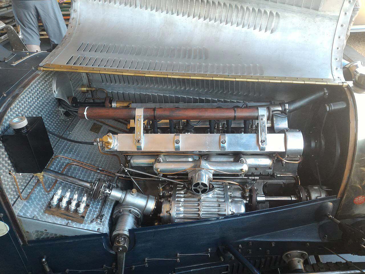 The engine of a 1920s Bugatti Type 35C Grand Prix car. (The supercharger is the ribbed thing at bottom.)